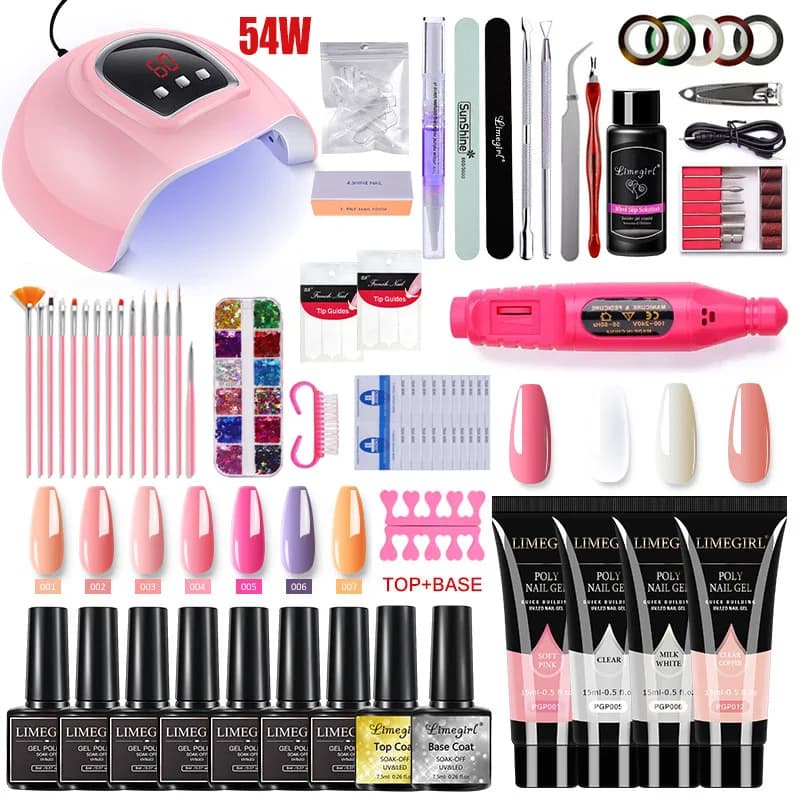 Kit di estensione per unghie Smalto gel acrilico Smalto per unghie con lampada per unghie UV LED Kit per manicure e top coat base per salone e casa