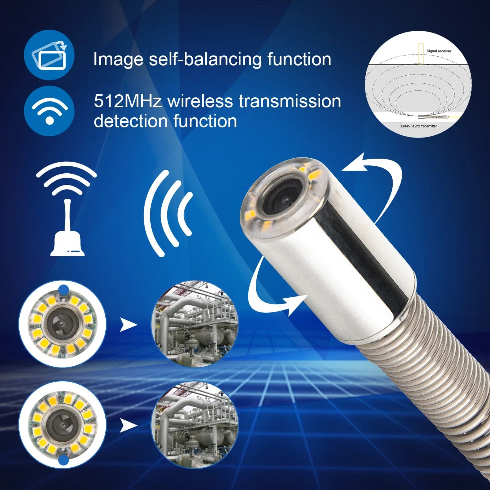 Camera Head For Inspection Tubes Sewer 23MM 512HZ Probe Transmitter + Self-levelling Scale Industrail Endoscope Waterproof IP68