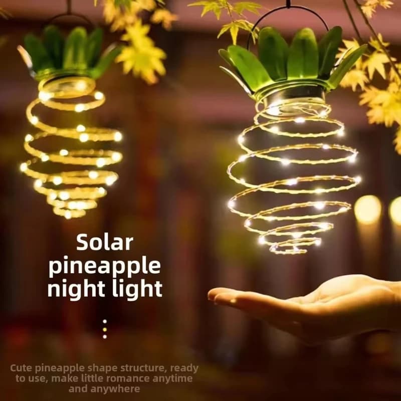 Luce Solare a LED con Filo di Rame, Lanterna a Forma di Ananas in Ferro, Luci Decorative da Giardino Impermeabili per Esterni