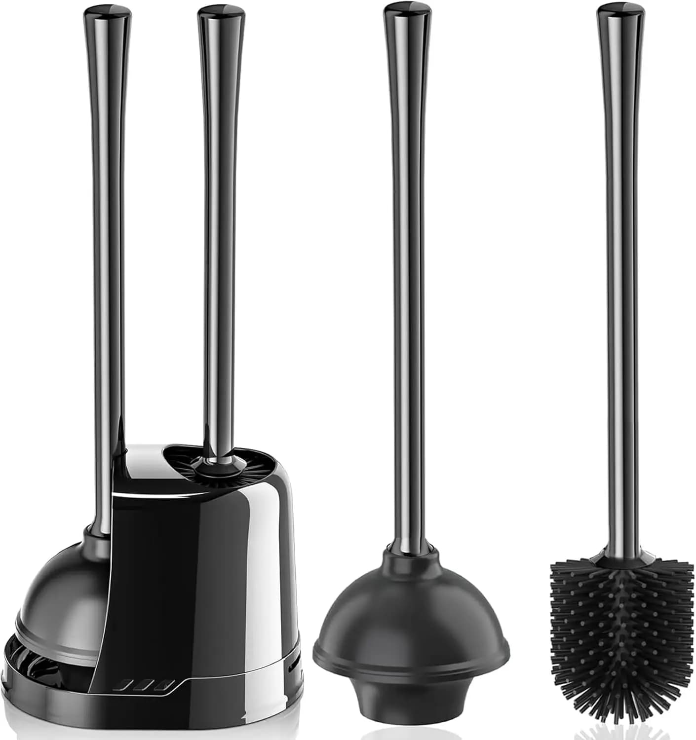 Toilet Plunger and Brush Set, Silicone Bowl Brush with Heavy Duty Plunger and Ventilated Holder, 2-in-1 Combo for 5.3-Inch Drain