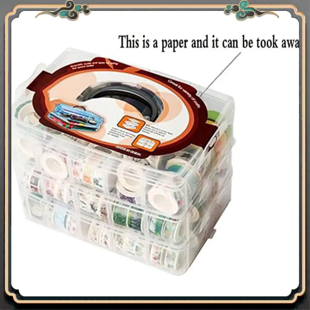 ASMA-Transparent Storage Box for Adhesive Tape 3 Layer Washers and 30 Grills Set of Transparent Tool Box Accessories Hand Transport Stationery Door