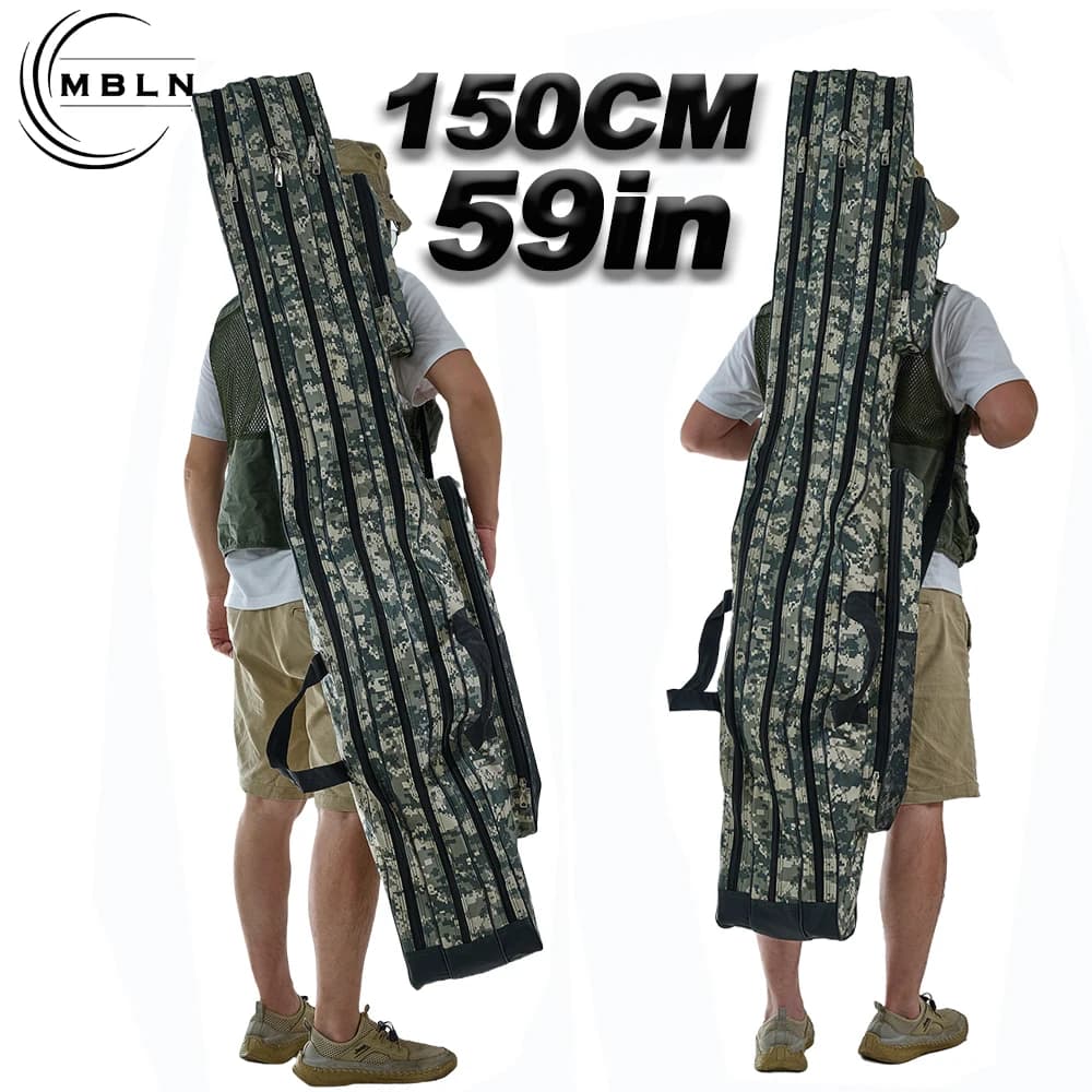 MBLN Borsa per canna da pesca impermeabile da 59 pollici – Custodia per attrezzatura in poliestere a 3 strati con 2 tasche laterali, pieghevole e portatile per una facile conservazione