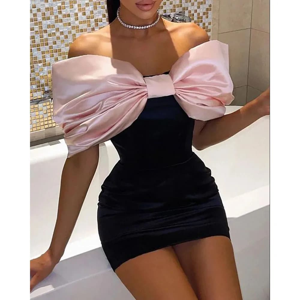 Abito da ballo sexy personalizzato con spalle scoperte e mini abiti con fiocco abbinato 2025 Abiti da cocktail classici squisiti da club