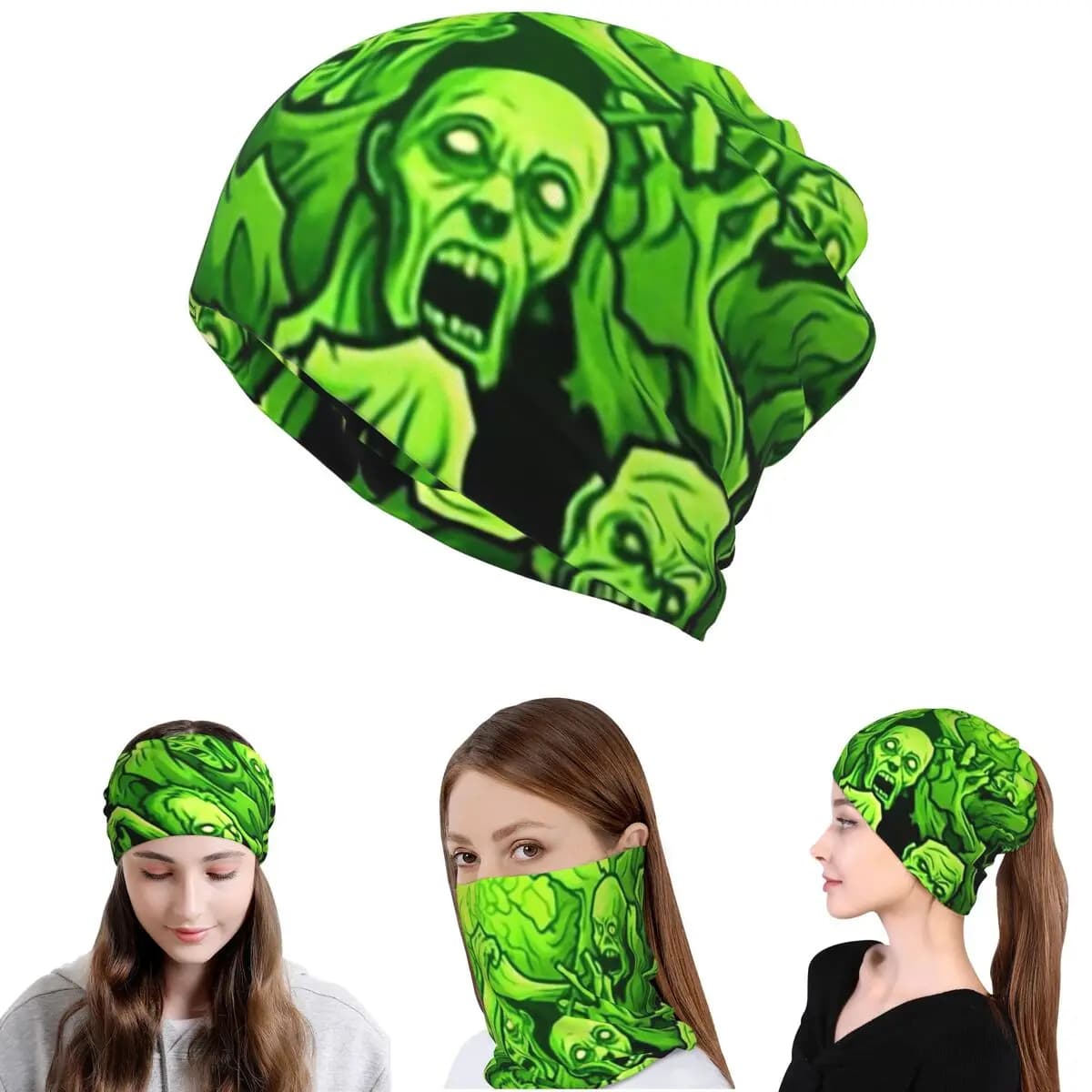 Ghost Skull Print Luminous Horror Night Halloween Bandana Neck Gaiter Face Scarf Headband Beanies Hat for Men Women All Season