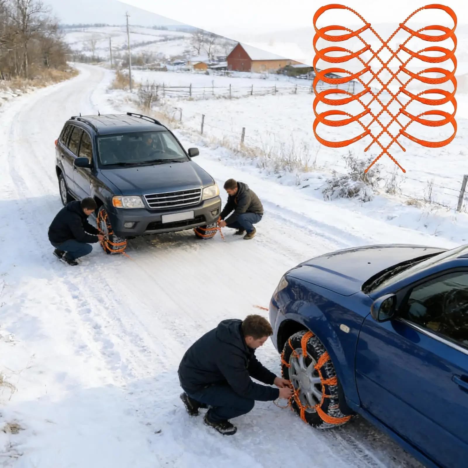 12-Piece Heavy-Duty Snow Tracks, Nylon Winter Snow Tracks, Includes 2 Gloves and 1 Hook, Universal Emergency Car Tire Slippers