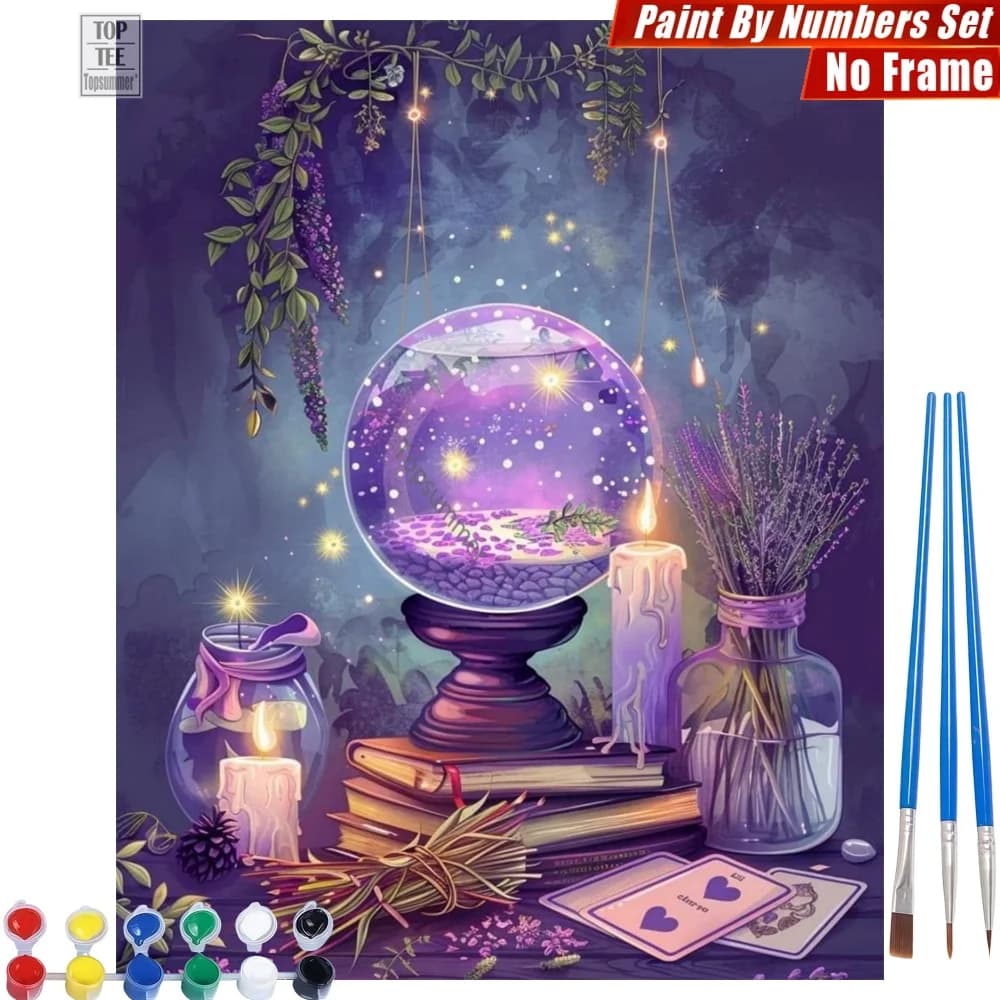 Kit Pittura a Numeri Fai da Te Sfera di Cristallo Mistica - Candele Fiori Tarocchi Creativo Divertimento in Famiglia Regalo di Halloween per Strega