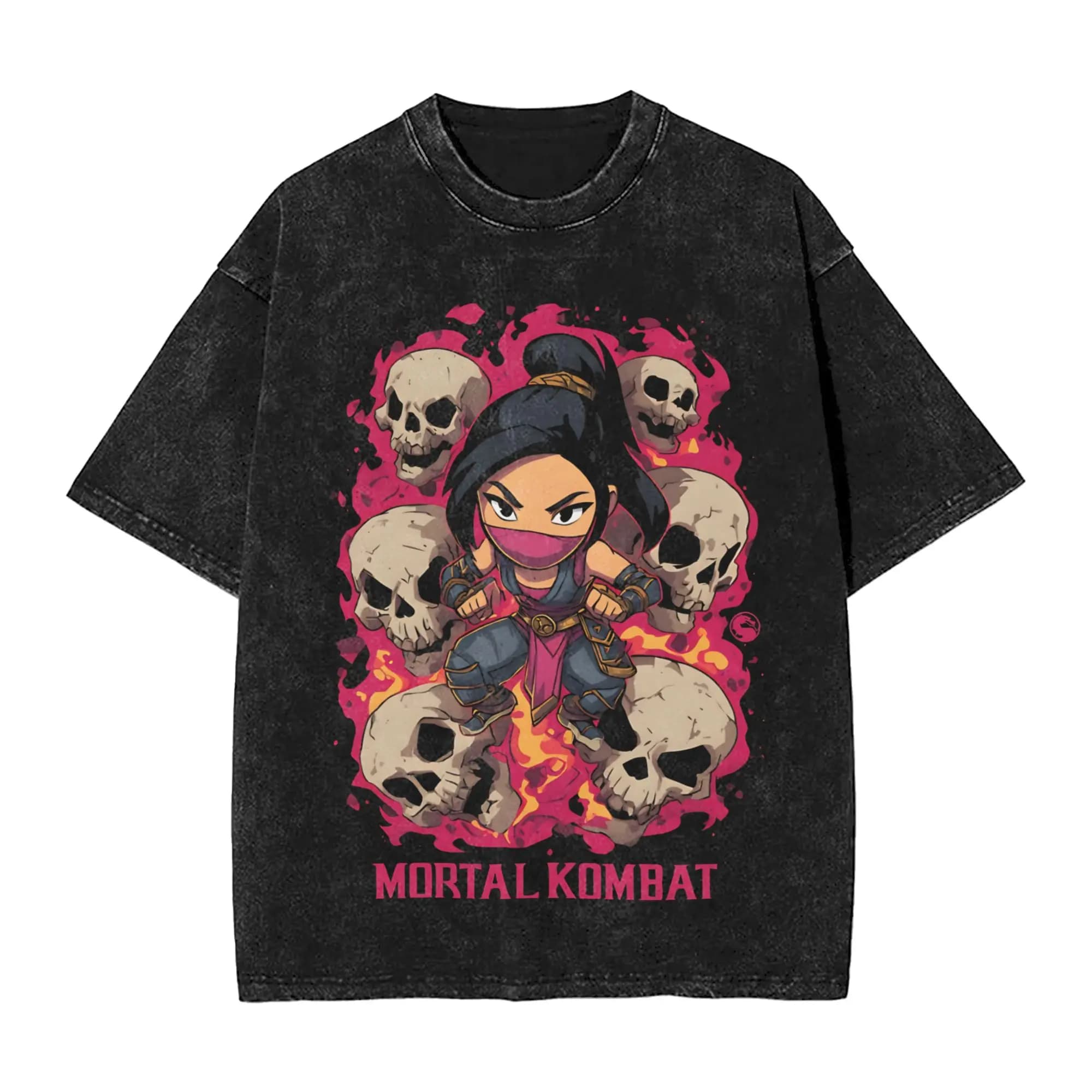 T-Shirt Cartoon Mileena Mortal Kombat Effetto Lavato, Magliette Streetwear Retro, T-Shirt per Uomo e Donna 100% Cotone Oversize Stampate