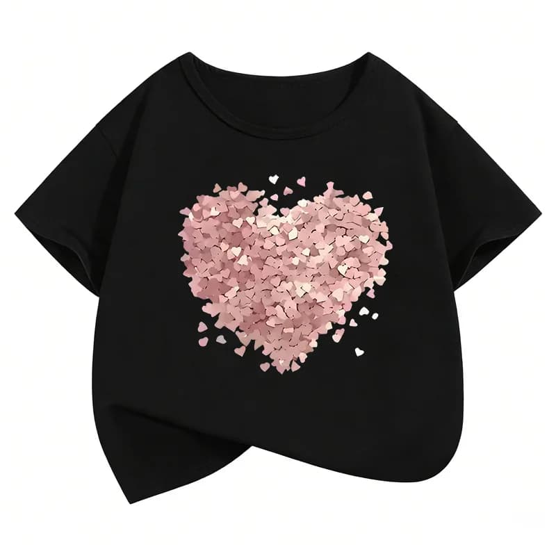 T-shirt divertenti a forma di cuore, alla moda, a maniche corte, per bambini e ragazzi, girocollo, estive, primaverili, casual, stile Y2K.