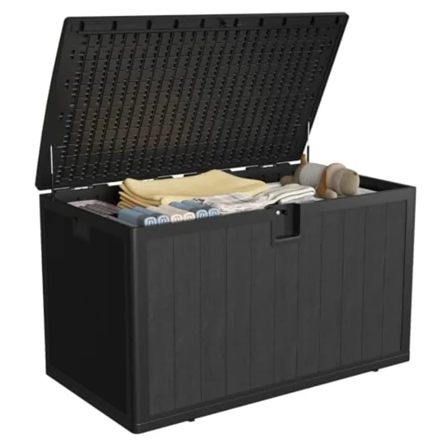 130 Gallon Resin Exterior, Waterproof and Key Lock, for Patio Bearings, Garden Tools, Blue Swimming Pool Accessories