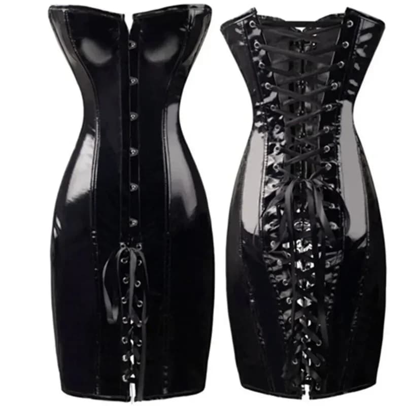 2025 Halloween Goede Kwaliteit Zwart Rood Gotico Wetlook Vinile Pvc Jurk Sexy Vrouwen Lichaam Slank Korset Jurk Nachtclub Ds