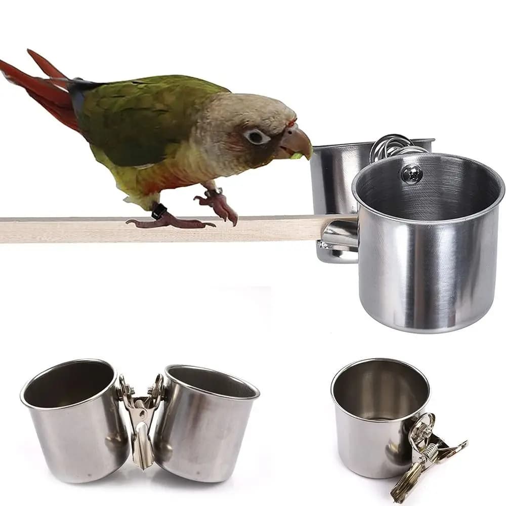 Tazza per cibo per uccelli mangiatoia per pappagalli per uccelli in acciaio inossidabile voliera rotonda ciotola per l'alimentazione dell'acqua per alimenti per animali domestici