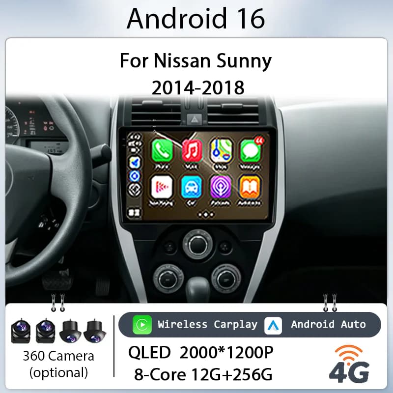 10" Android 16 Wireless CarPlay GPS BT 4G DSP for Nissan Sunny 2014-2018 Car Radio Multimedia Player IPS Touch Screen Head Unit