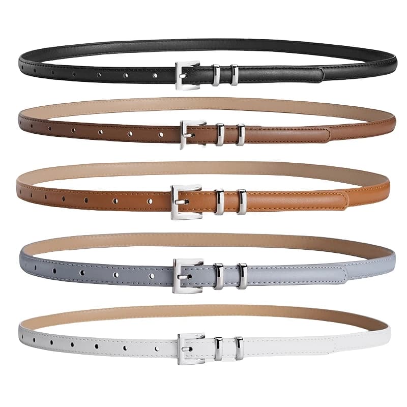 Cintura sottile da donna dal design semplice Moda casual e versatile Jeans Accessori per abiti Cintura con fibbia ad ardiglione in argento Cintura in PU