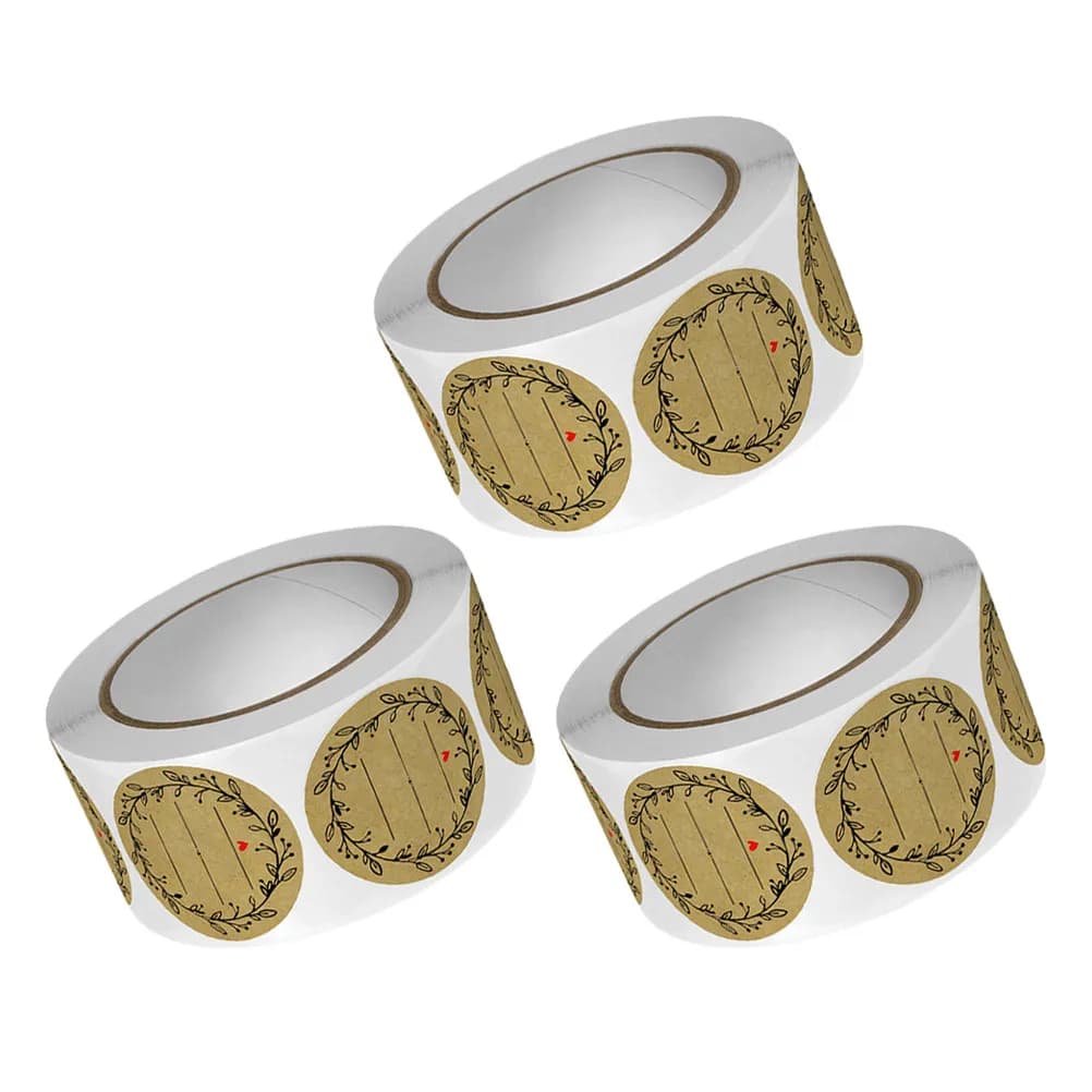 3 Rolls Kraft Paper Round Label Stickers for Jars Containers Spice Pantry Canning Jam Jelly Homemade Baking Food Labels Stickers