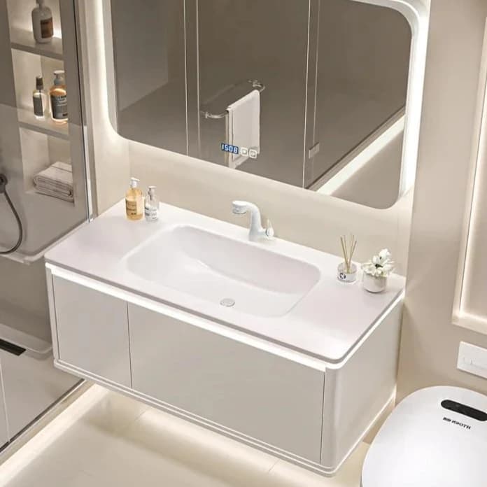 Ripiani da bagno moderni aperti con lavabo Vanity Storage Vanity Vanity da bagno Design semplice Apparecchio da bagno Spiegelkast LLBC