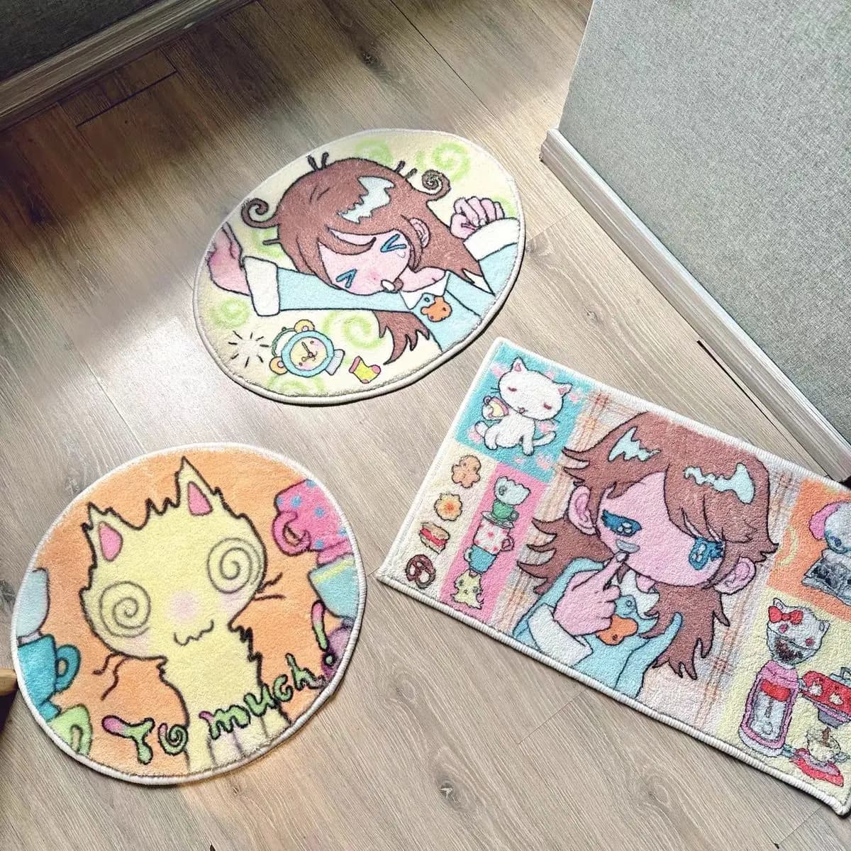 VIKAMA Cat Girl Soft and cute baby room carpet Seating room Bedroom Bed Covered Carpet for door Home Decoration