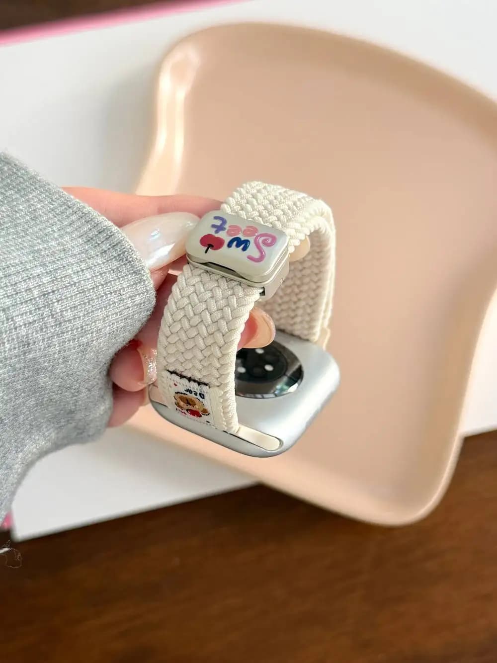 Anello magnetico in nylon orso cartone animato per cinturino Apple Watch da donna 11/10/9/8/7/6/5/4/3 SE 40mm 41mm 44mm 45mm 46mm 49mm cinturino