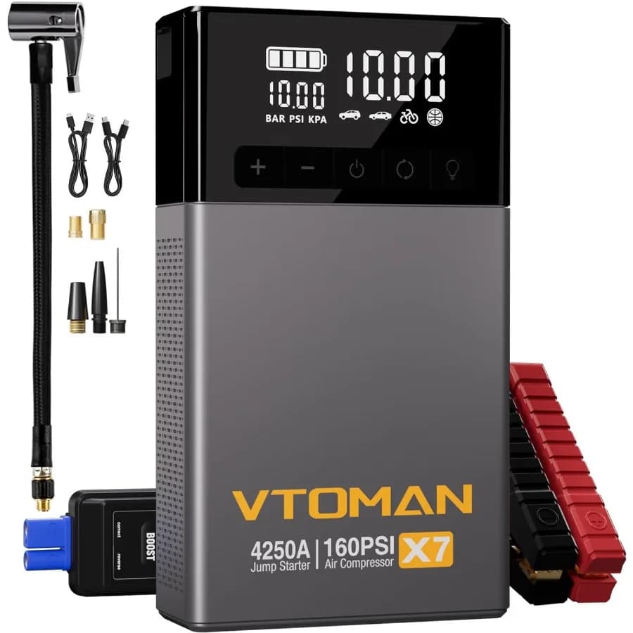 Avviatore di emergenza con compressore d'aria 4250A160PSI per camioncini SUV Scatola booster portatile al litio 12V con spegnimento automatico