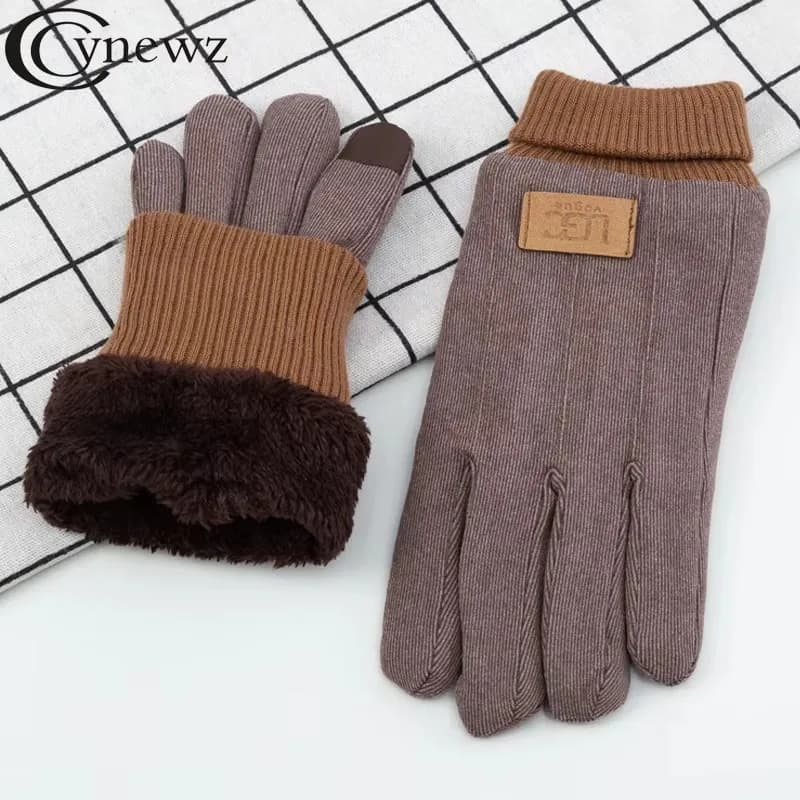 Men Winter Warm Gloves Touch Screen Windproof Fleece Lined Thickened Outdoor Driving Riding Cycling Male Mittens