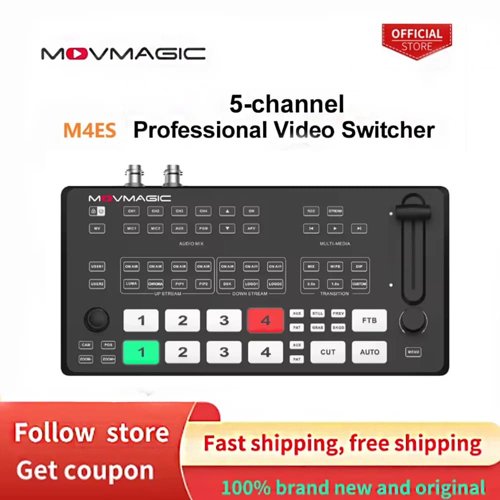 MOVMAGIC M4ES 5CH SDI NDI HDMI-compatible Professional Video Switcher Video Audio Mixer 4K For Live Streaming Recording
