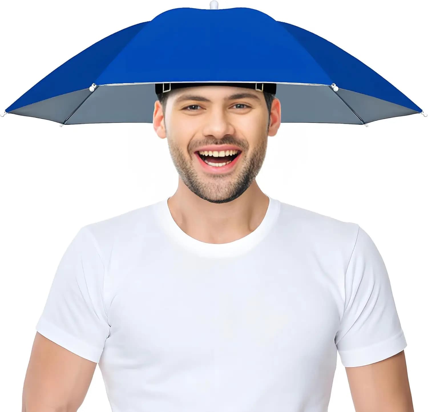 Cappello Ombrello Hands-Free per Adulti, Fascia Regolabile, Cappello Antipioggia e Parasole a 8 Stecche per Pesca, Giardinaggio, Campeggio