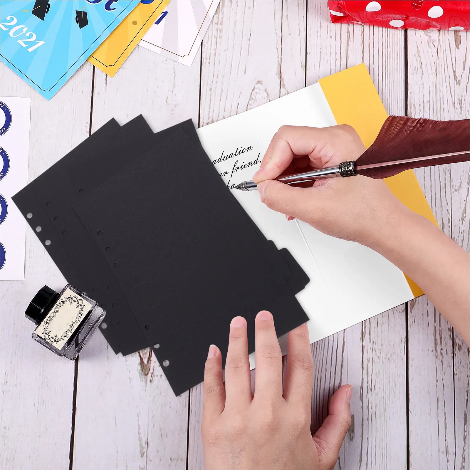 15 divisori portatili per raccoglitori, schede per agenda con copertina rigida, divisori per quaderni a fogli mobili A5 con schede scrivibili, per ufficio