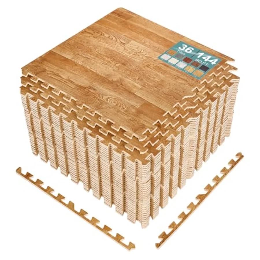 Tappetini in schiuma EVA a incastro effetto legno per pavimenti, spessore 3/8 di pollice, tappeti puzzle in legno per esercizi con bordi - Home P