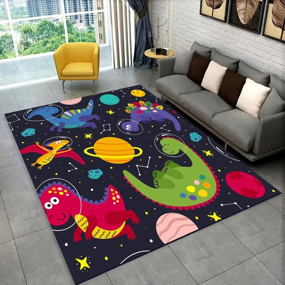 Tappeto per bambini Dino carino spazio dinosauro cartone animato 3D, tappeto per soggiorno camera da letto divano zerbino decorazione, tappetino antiscivolo