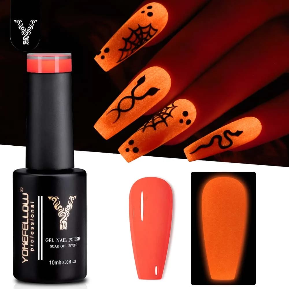 YOKEFELLOW Smalto per unghie gel che si illumina al buio 10ML Smalto gel arancione fluorescente al neon luminoso per unghie per Halloween Donne Ragazze