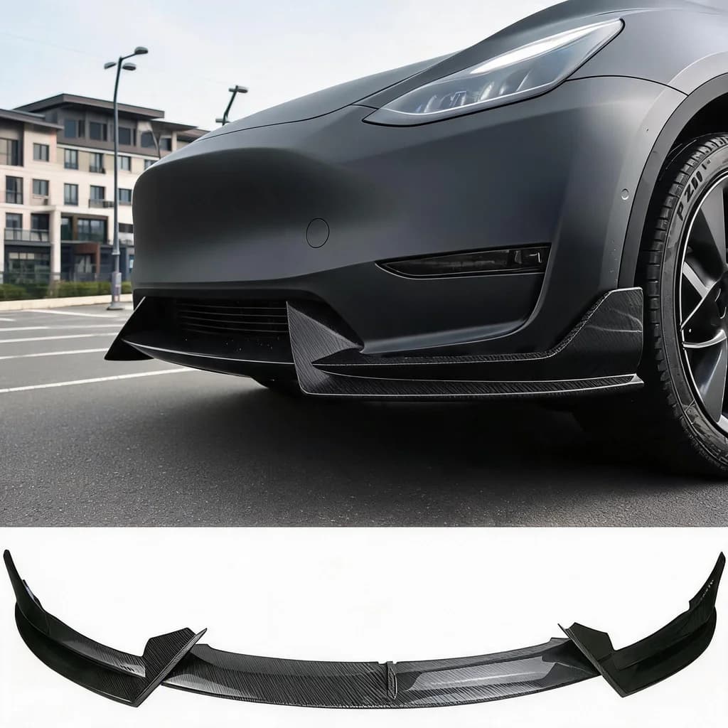 Bumper Reinforcement Lip Spoiler Splitter for Tesla Model Y 2019-2025 Front Air Knife Carbon Fiber ABS Look Lower Chin Diffuser