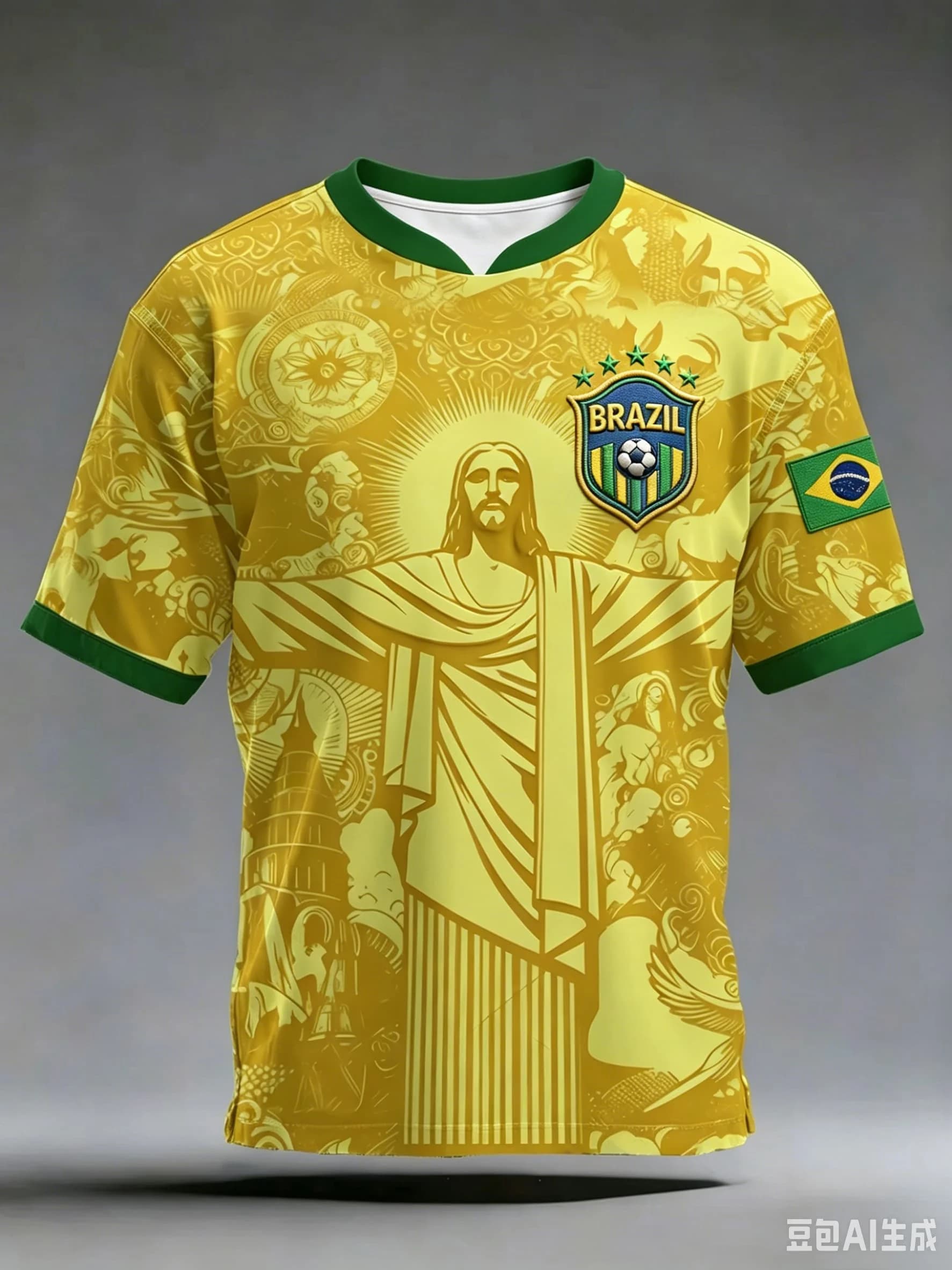 Brazil Christ The Redeemer Graphic Football Jersey for Men Vintage Short Sleeve T-Shirt Team Casual Fan Wear Soccer Tee Top