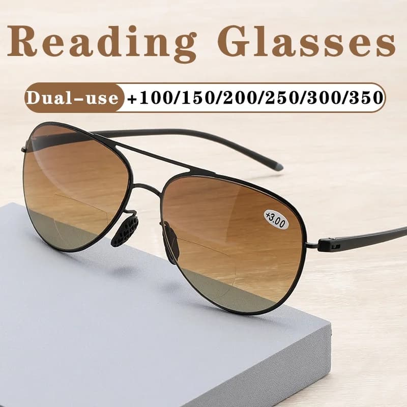 Bifocal Reading Glasses Double Bridge Fashion Men's Sunglasses Men's Look Men's Eyeglasses for anti-reflective hypermetropia from far and close to +100 to +350