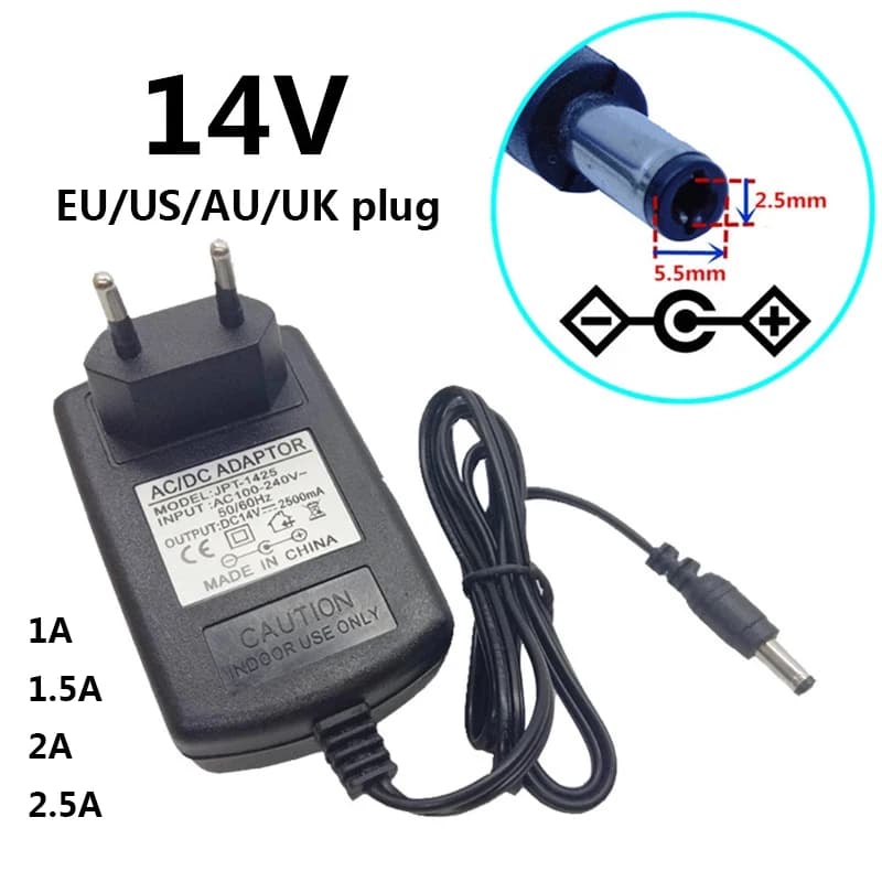 14 V 1A 1.5A 2A 2.5A adattatore di alimentazione AC 100-240V a DC 14 Volt 2500mA convertitore di alimentazione Switch US AU UK EU Plug 5.5X2.5mm Adapter