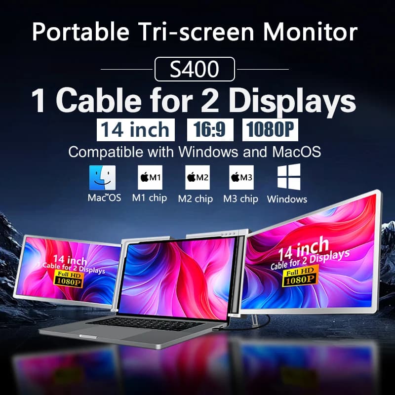 Portable gaming laptop with double 14 inch monitor 2 Ips 1080p Screen Type C USB Triple double backlight Led Business 2025 New product