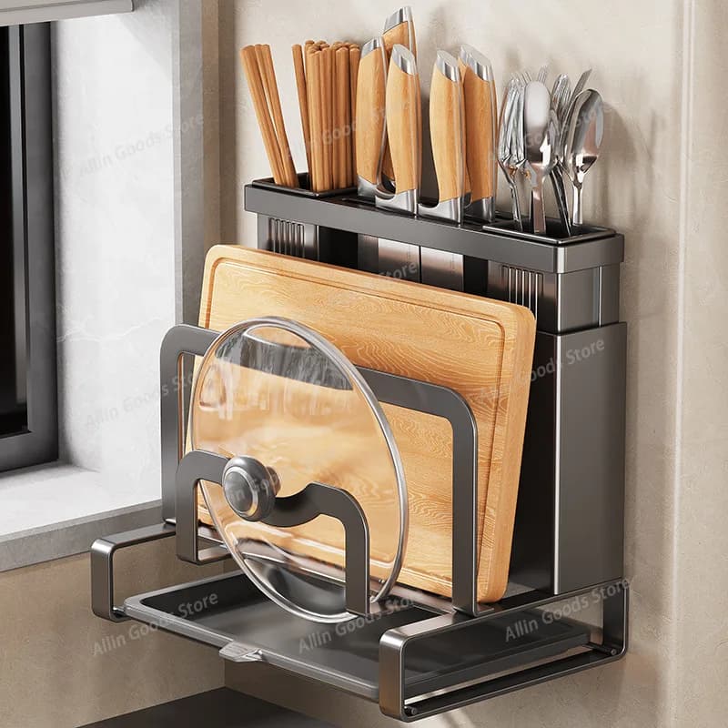 Kitchen Plate Knife Holder Wall Hanging Shelf Cutting Board Rack Kitchen Knife Cage Cutting Board Rack Knife Storage