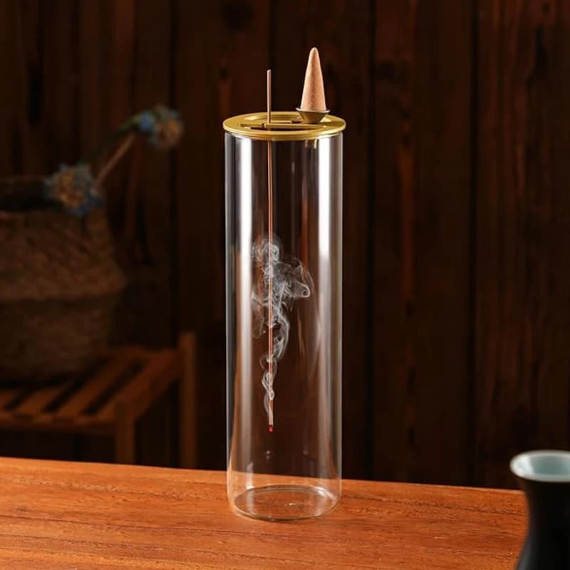Portaincenso in vetro 2 in 1, bruciatore di incenso a riflusso per cono di incenso, porta bastoncini di incenso a prova di cenere per meditazione, yoga, spa