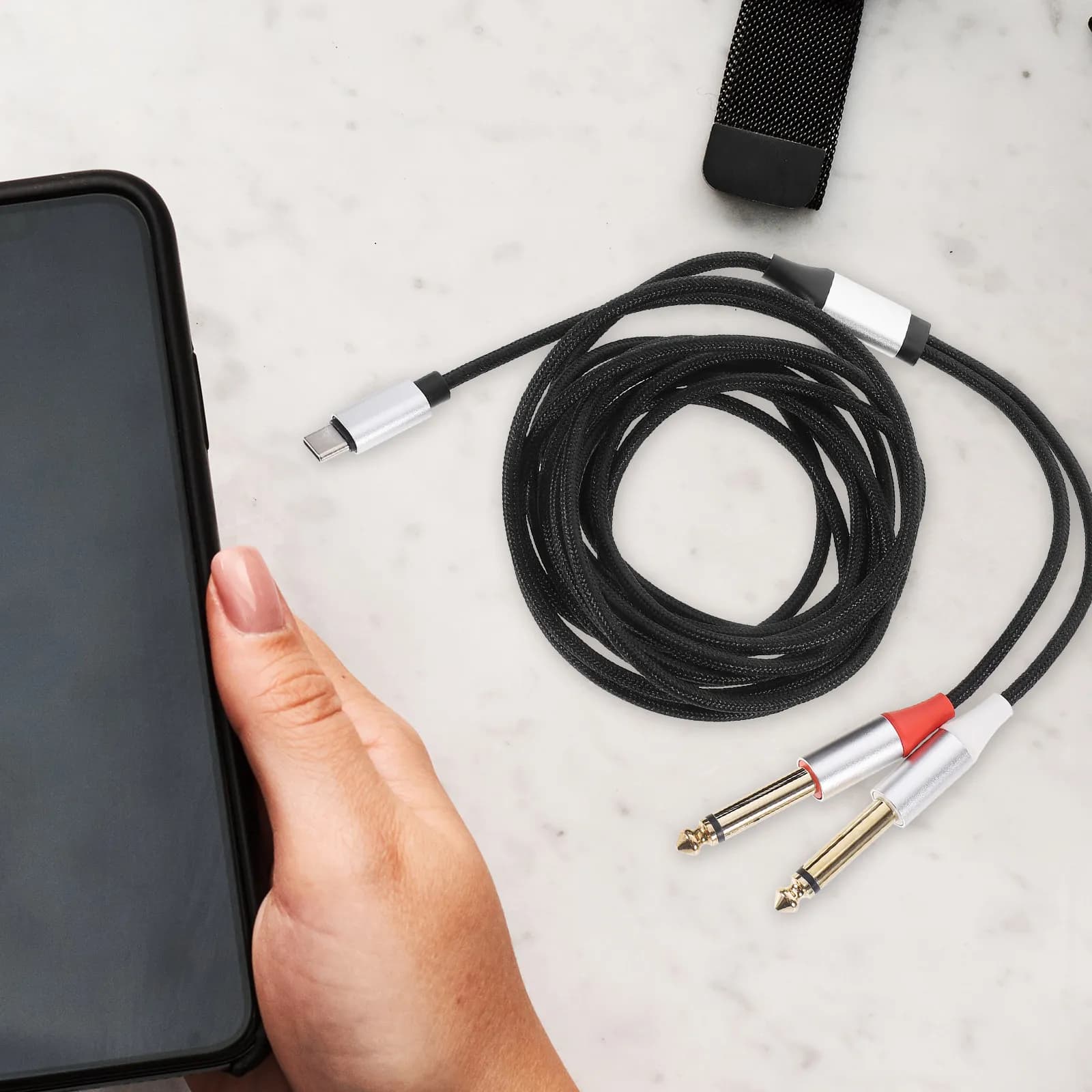 USB C to Dual 6.35mm Audio Cable Heavy Duty Studio Audio Converter Compatible with Smartphones Tablets Laptops Amplifiers