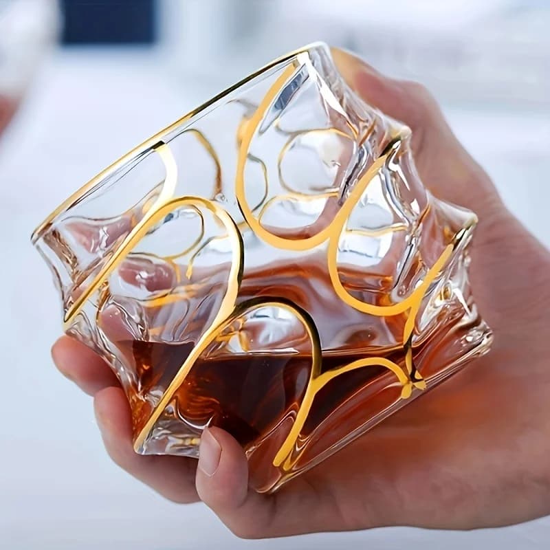 Bicchiere da Whisky con Linea Dorata, Calici per Vino e Whisky, Cristallo Dipinto in Oro, Bicchieri Multifunzionali per Birra e Cocktail