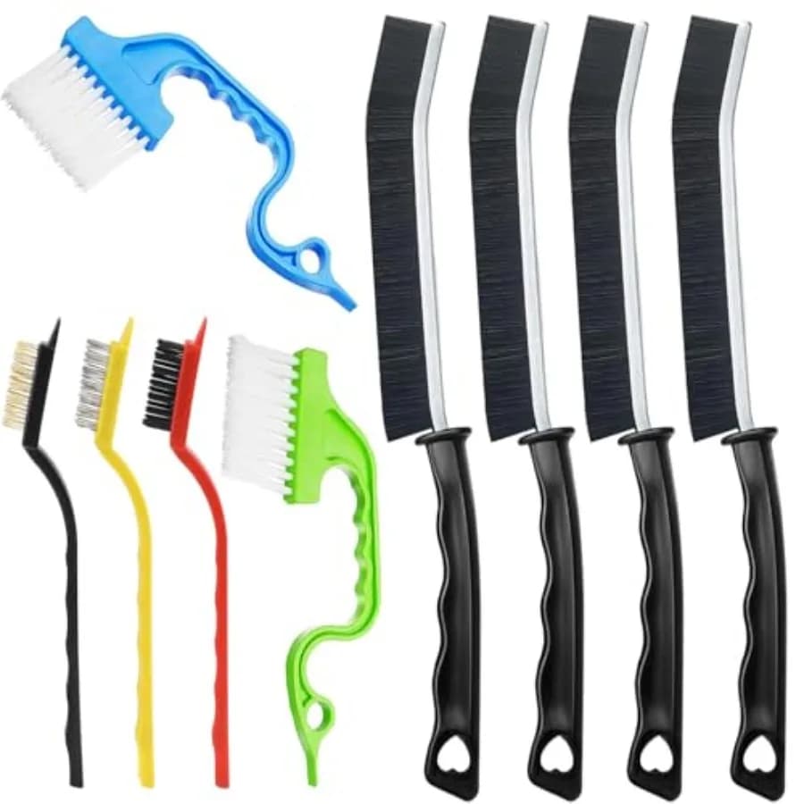 Cleaning Brush, 9 Pcs Hard Bristle Crevice Cleaning Brush Set for Kitchen Bathroom Toilet Grout Bottle Gap Window Tracks, Multi