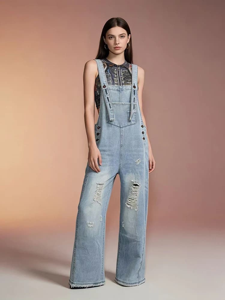 New Jeans Salopette Fashion retro woman with Strappi, Versatili, a Gamba Larga, Style Streetwear Casual with Pockets