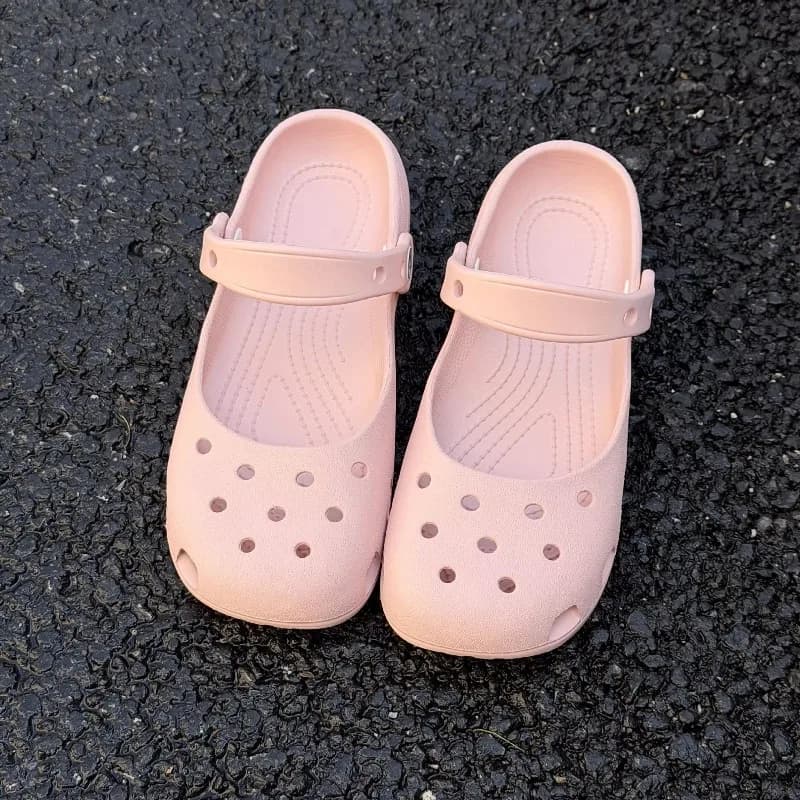 Summer Women Retro Cute Ballet Hollow EVA Slides Anti Slip Soft Sole Outdoor Beach Daily Sandals
