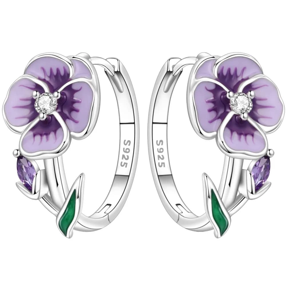 Cycuff Orecchini originali in argento sterling 925 con fiori viola Orecchini a cerchio da donna Gioielli per anniversario Regali alla moda