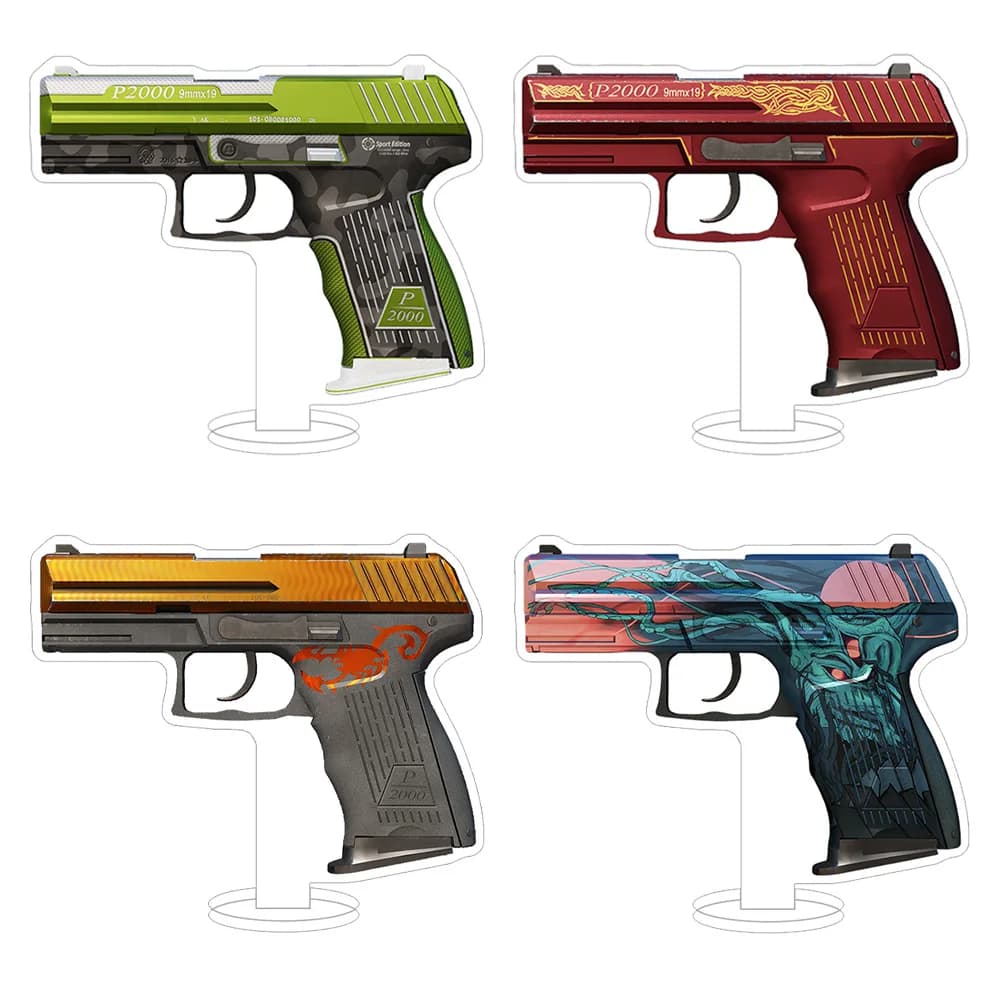 Pistole CS2 GO Game P2000 Acid Etched Silver Wicked Sick Pulse Obsidian Ivory con supporto in acrilico, ornamento da scrivania, giocattolo anime, regalo