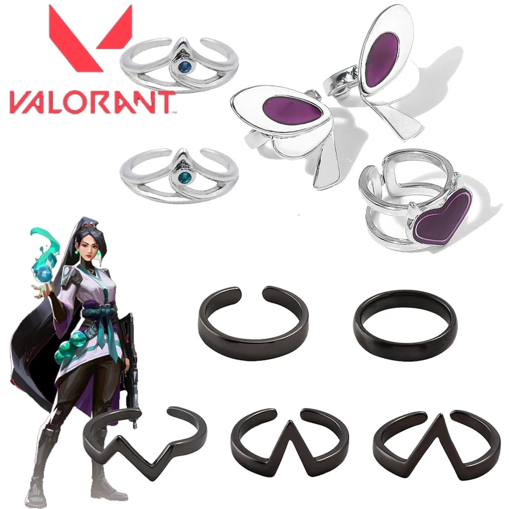 Gioco VALORANT Anello Personaggi del gioco Chiodi di garofano Apertura regolabile Crepuscolo Farfalla Cuore Anelli per oggetti di scena Cosplay Gioielli da donna
