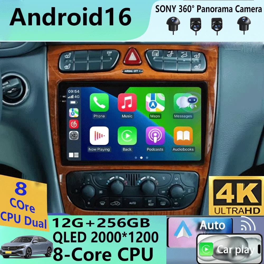 Autoradio Android 16 per Mercedes Benz Classe C W203 C200 C320 C350 CLK W209 2002-2005, Lettore Multimediale Video, Senza DVD