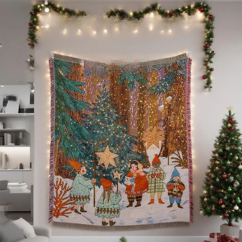 2026 New Christmas Tapestry Wall Hanging, Festive Holiday Decor Blanket, Xmas Print Throw for Bedroom Sofa Camping Nap Gift