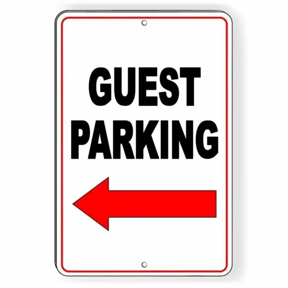Cartello di parcheggio per ospiti con freccia sinistra, cartello di parcheggio per visitatori in alluminio leggero