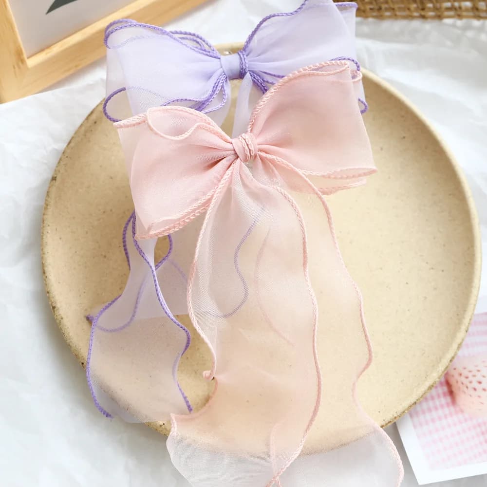 Fermaglio per capelli con fiocco in chiffon rosa viola da donna, grande fiocco con fiocco, mollette per capelli, clip per coda di cavallo per ragazze, accessori per capelli, copricapo regalo