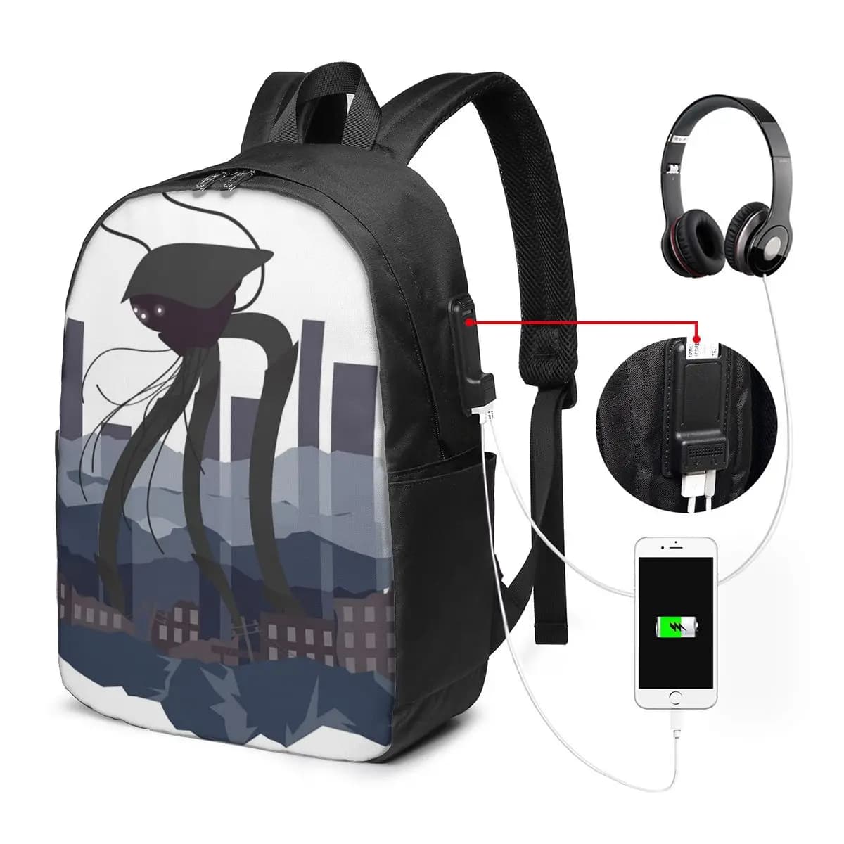 Zaino War Of The Worlds Martian Tripod, borsa da viaggio per notebook, borsa per computer, borsa per studenti universitari, borsa per laptop, borse a tracolla
