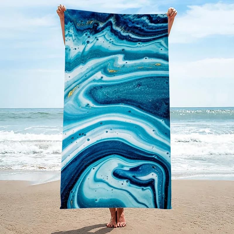 Telo Mare Blu Effetto Marmo con Onde Oceaniche Astratte in Microfibra ad Asciugatura Rapida, Anti-Sabbia, per Spiaggia, Piscina e Viaggi